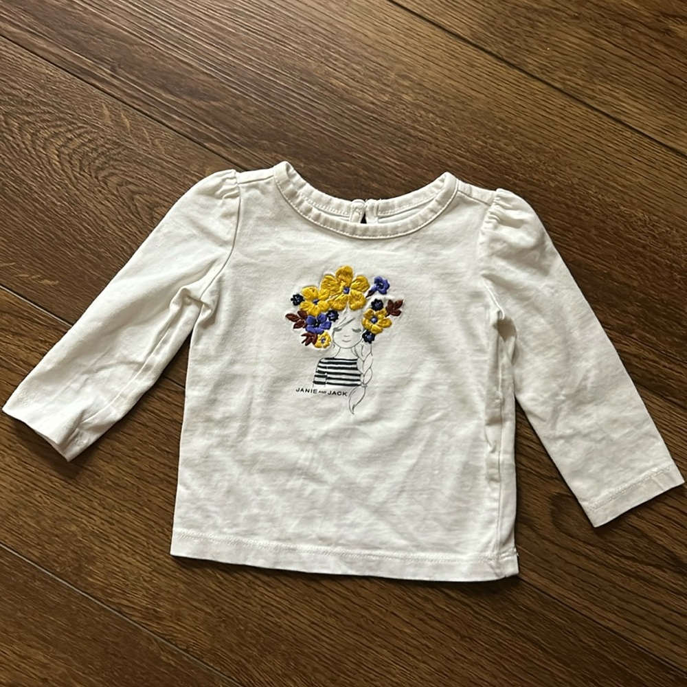 Janie and Jack long sleeve flower hair tee size 3-6 months